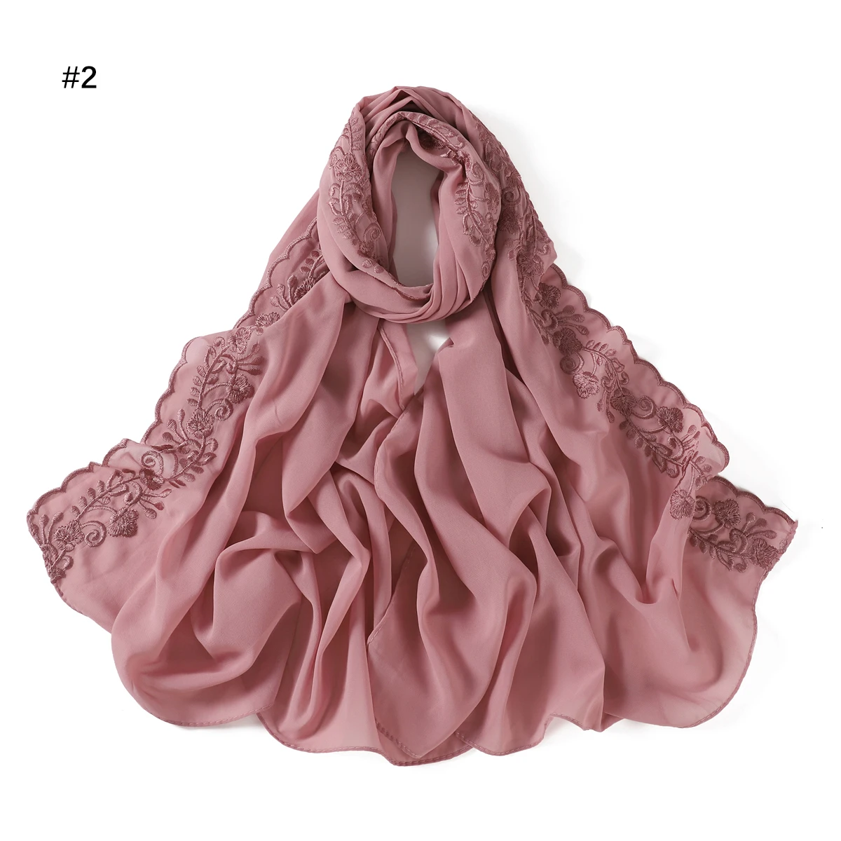 Women Plain Chiffon Scarf Clover Embroidery Long Shawl Premium Quality Heavy Chiffon Muslim Female Foulard Lace Turban Headband