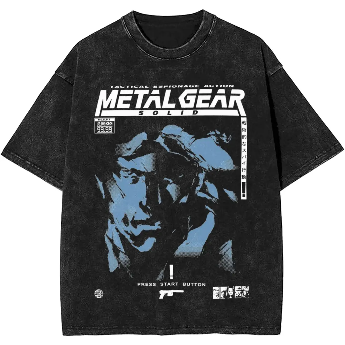 Summer MGS1 Snake Metal Gear Solid Action Adventure Game Washed Shirt Merch Harajuku T-Shirt Men Women Tee Shirt