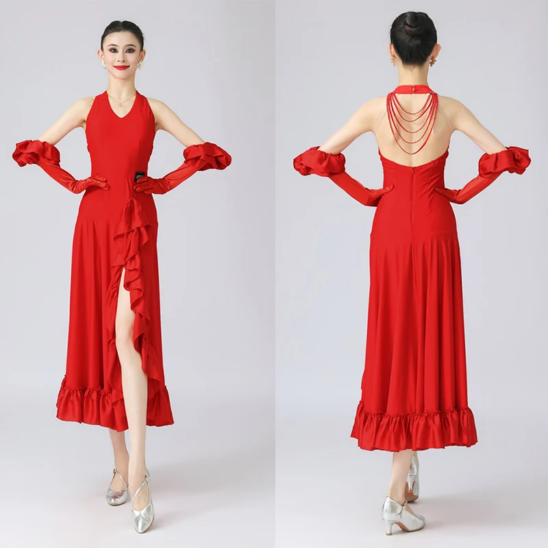 

Красное платье для соревнований по бальным танцам, женский костюм для вальса, одежда для современного танца, танцевальное платье для взрослых, BL16920