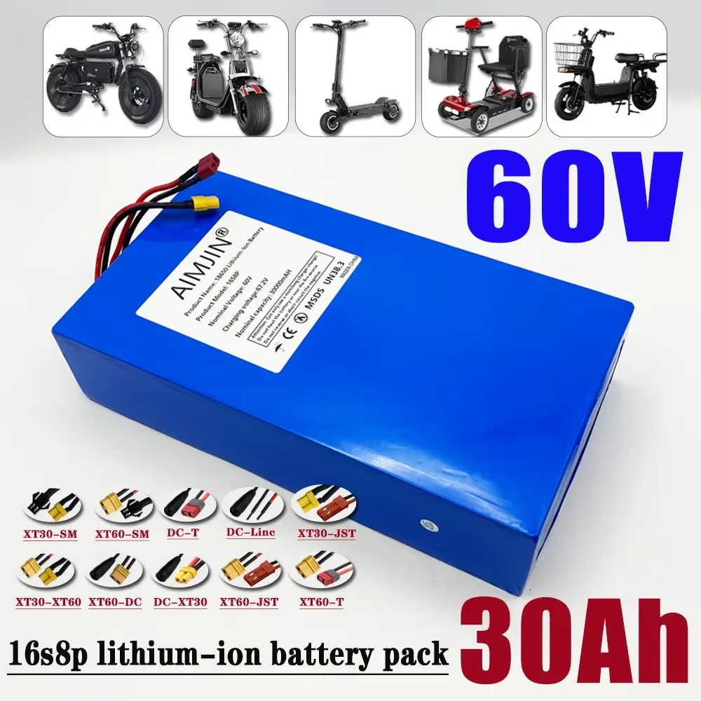 

60V 30000mAh High-capacity 16S8P Rechargeable ithium Battery 1000-3000W high power，for Electric Scooter Battery With BMS