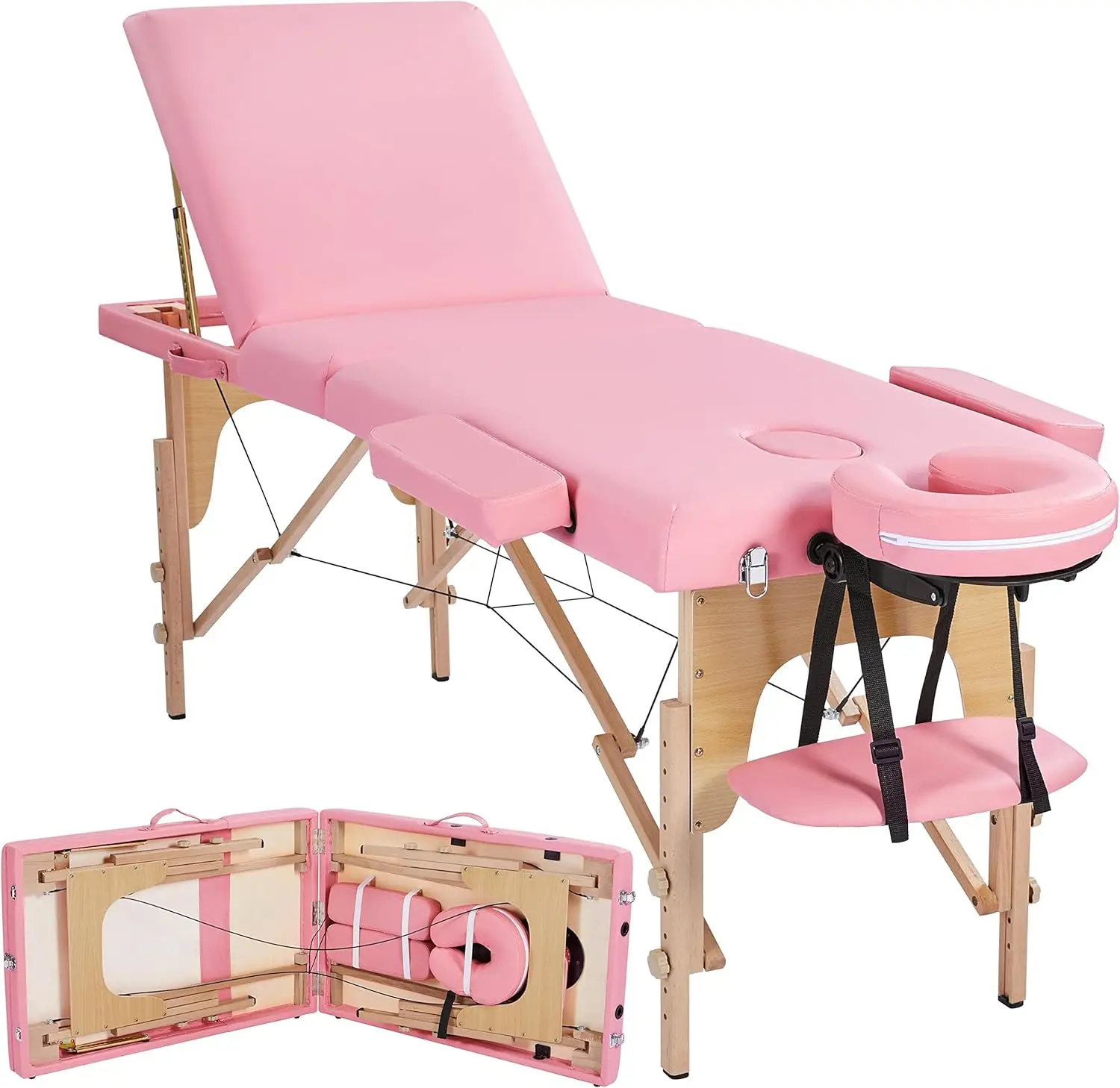 

Lash Bed Massage Tables Portable Height Adjustable Salon Bed 3 Folding Face Cradle Couch Tattoo Table Pink