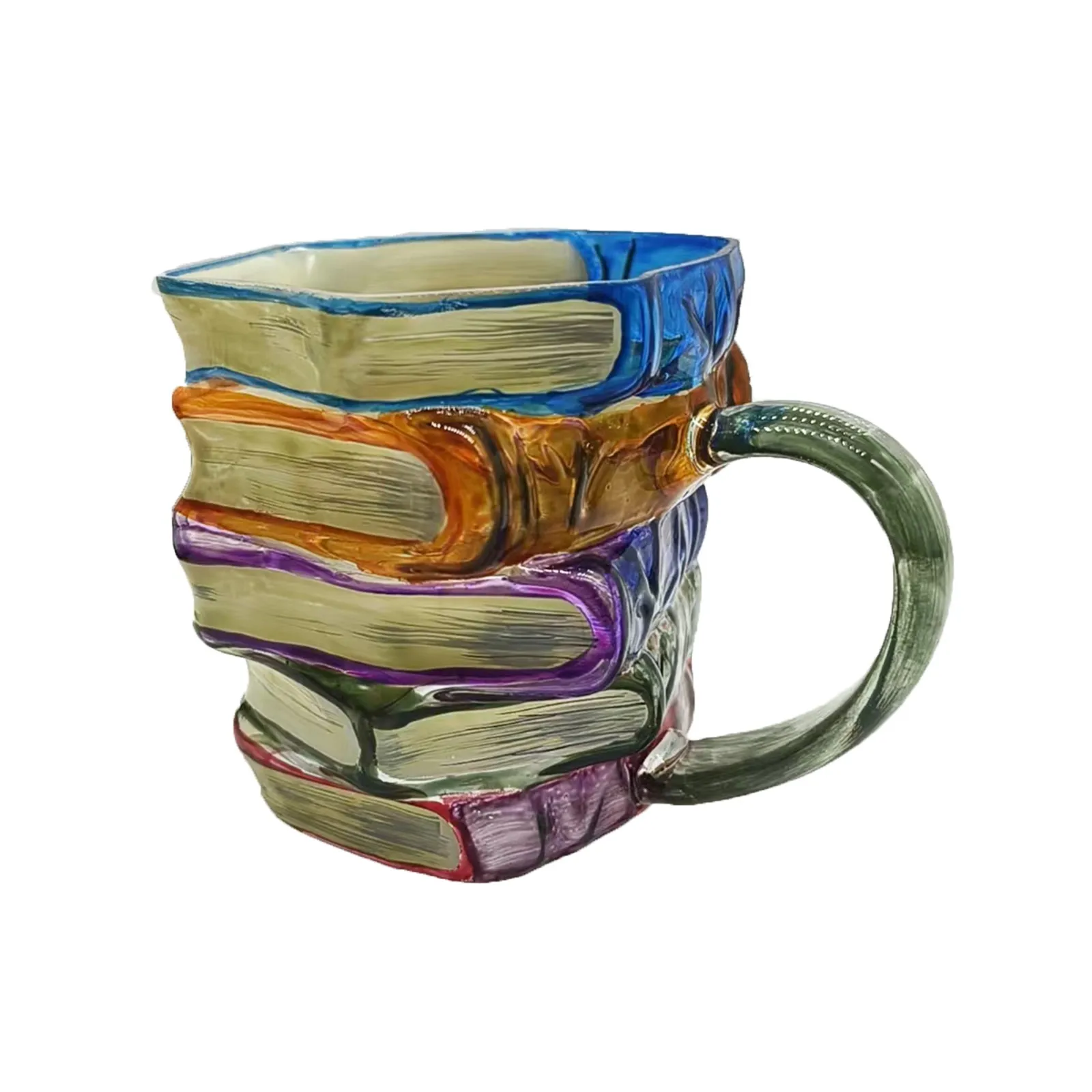 Painted Book Glass Mug  Stackable Coffee Glass Mugs Novelty 3D Library Books Unique Colorful Coffee Glass Mug Collection Gifts