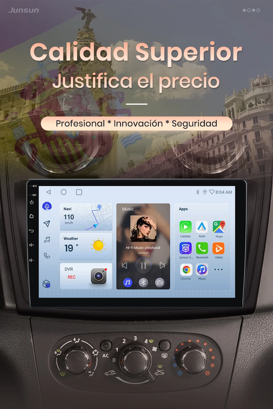 Junsun Wireless CarPlay Android Auto Autoradio für Renault Logan 2 Sandero 2014-2019 Auto-Intelligentes System BT FM Spanisch Lokal – Detail 2