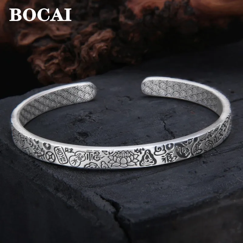 

BOCAI New S999 Silver Jewelry With Many Gold and Blessings Auspicious and Joyful Bracelets for Nen and Women Fashionable Gift