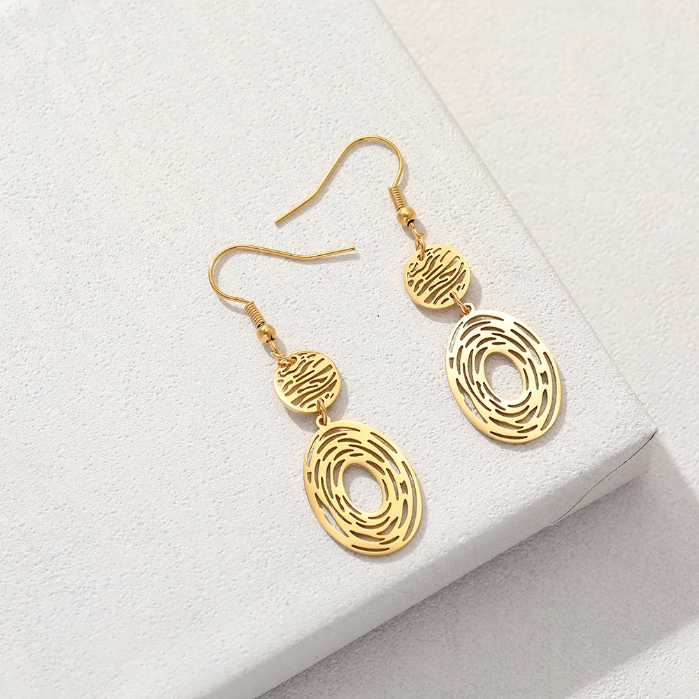 Stainless Steel Earrings Vintage Round Long Pendants Circular Maze New Popular Fashion Dangle Earrings For Women Jewelry Gifts