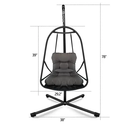 Egg Swing Chair with Cup Holder, C-Type Bracket Hanging Pod Chair for Porch Backyard, Foldable Recliner, Black Brown, Customized