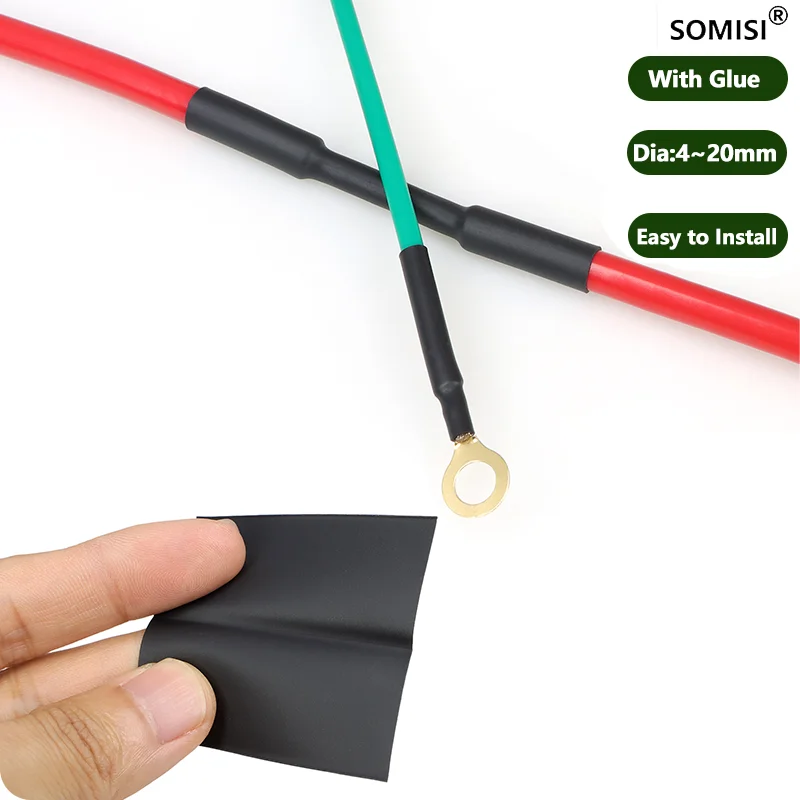 2/5/10m  with Glue  4:1 Heat Shrink Tube Thermoretractile Shrinkable Tubing Dual Wall 4 6 8 12 16 20mm DIY Cable Repair Wrap