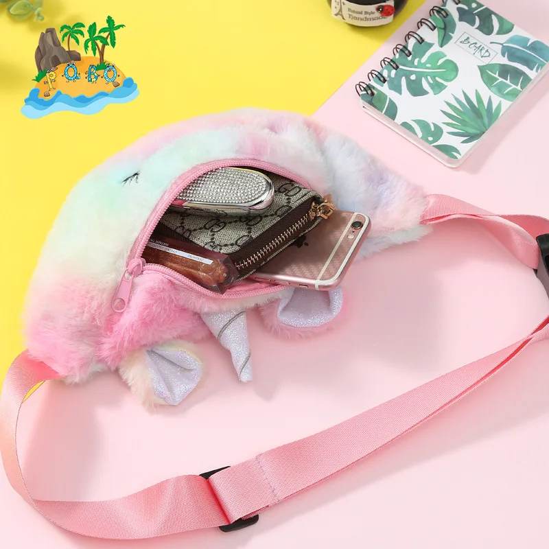 Peluche unicorno borsa cartone animato tracolla messenger bag ragazze e studenti carino petto borsa inverno bambini