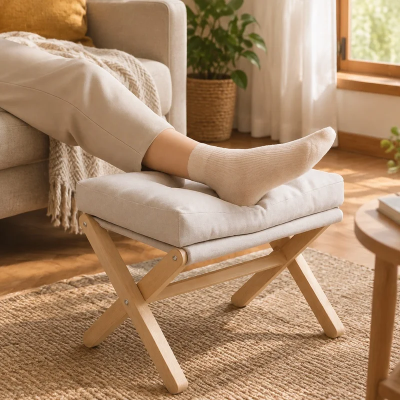 Portable Wooden Footstool with Plush Cotton Padding, Ideal for Entryway and Living Area Seating