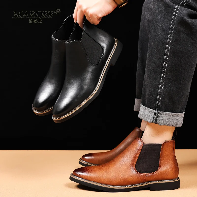 Men's Spring Autumn Chelsea Leather Boots Waterproof Non Slip Comfortable Soft Classic Casual Fashion Boots for Men Dress Shoes