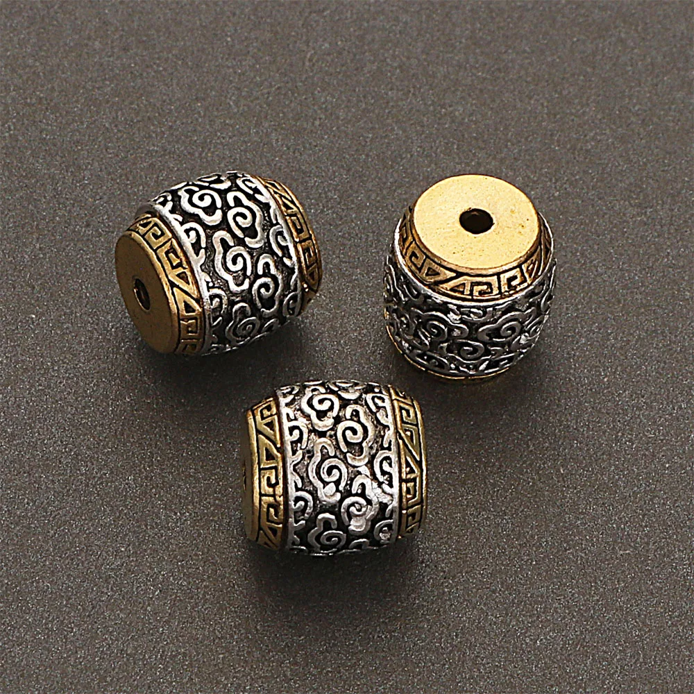 5Pcs 12MM Antique Golden Silver Plated Color Cast Metal With Clouds Barrel Spacers Beads For Diy Jewelry Making Accessories