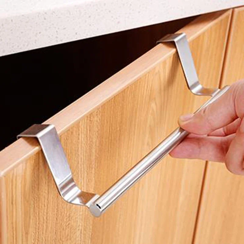 Kitchen Cabinet Door Towel Bar Stainless Steel Door Back Towel Hanging Holder Bathroom Punch-free Towels Hooks  Home Organizer image 4