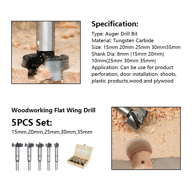 CMCP Wood Drill Bit Set 5pcs 15 20 25 30 35mm Self Centering Hole Saw Cutter Wood Hole Drilling Tools Forstner Drill Bit