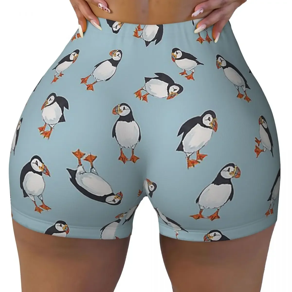 Custom Perfectly Perfect Puffins Women Gym Workout Running Shorts Athletic Volleyball Biker Yoga Shorts