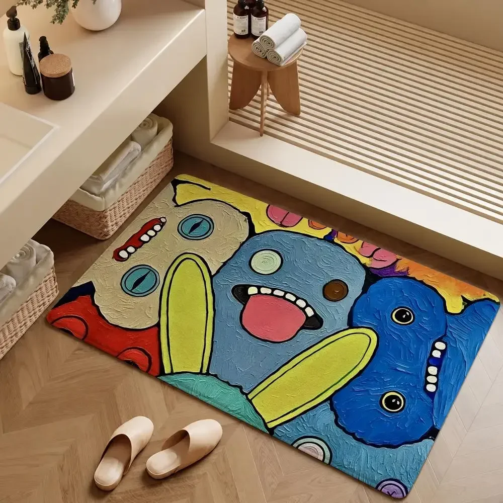 Floor Mat Soft Flannel Hole Entrance Doormat Teeth Fuggler Non-Slip Washable Rug Character Bedroom Kitchen BUTT-on Home Decor