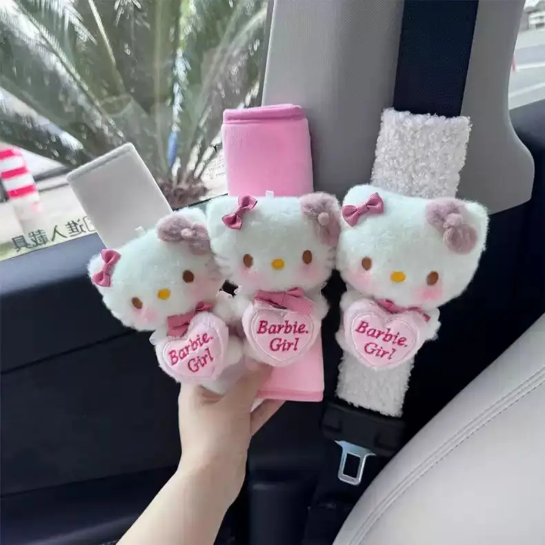 

Kawaii Sanrio Hello Kitty Car Seat Belt Cartoon Love Shoulder Pad Plush Auto Seat Belt Cover Protector 3D Vehicle Interior Decor