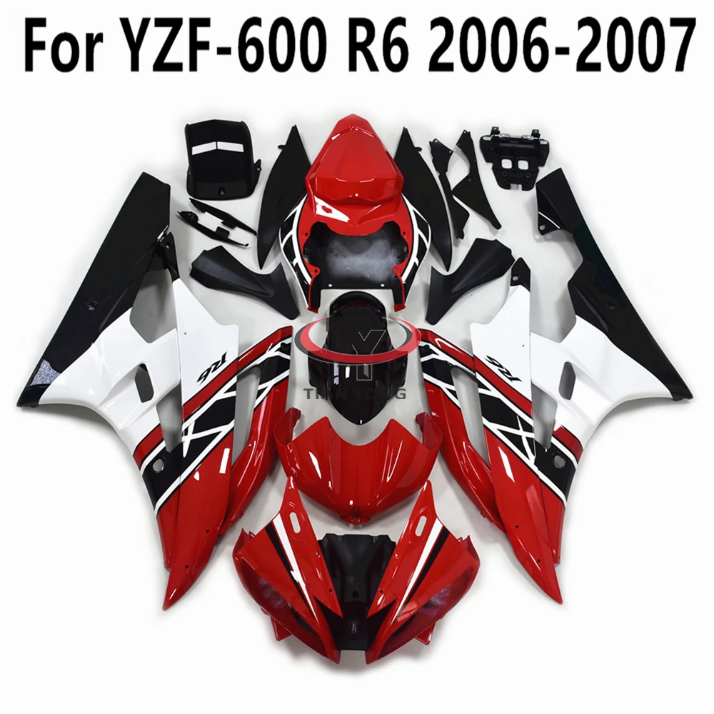 For Yamaha YZF 600 R6 2006 2007 Motorcycle Full Fairing Kits Bodywork Cowling Injection Molding Red white black printed stripes