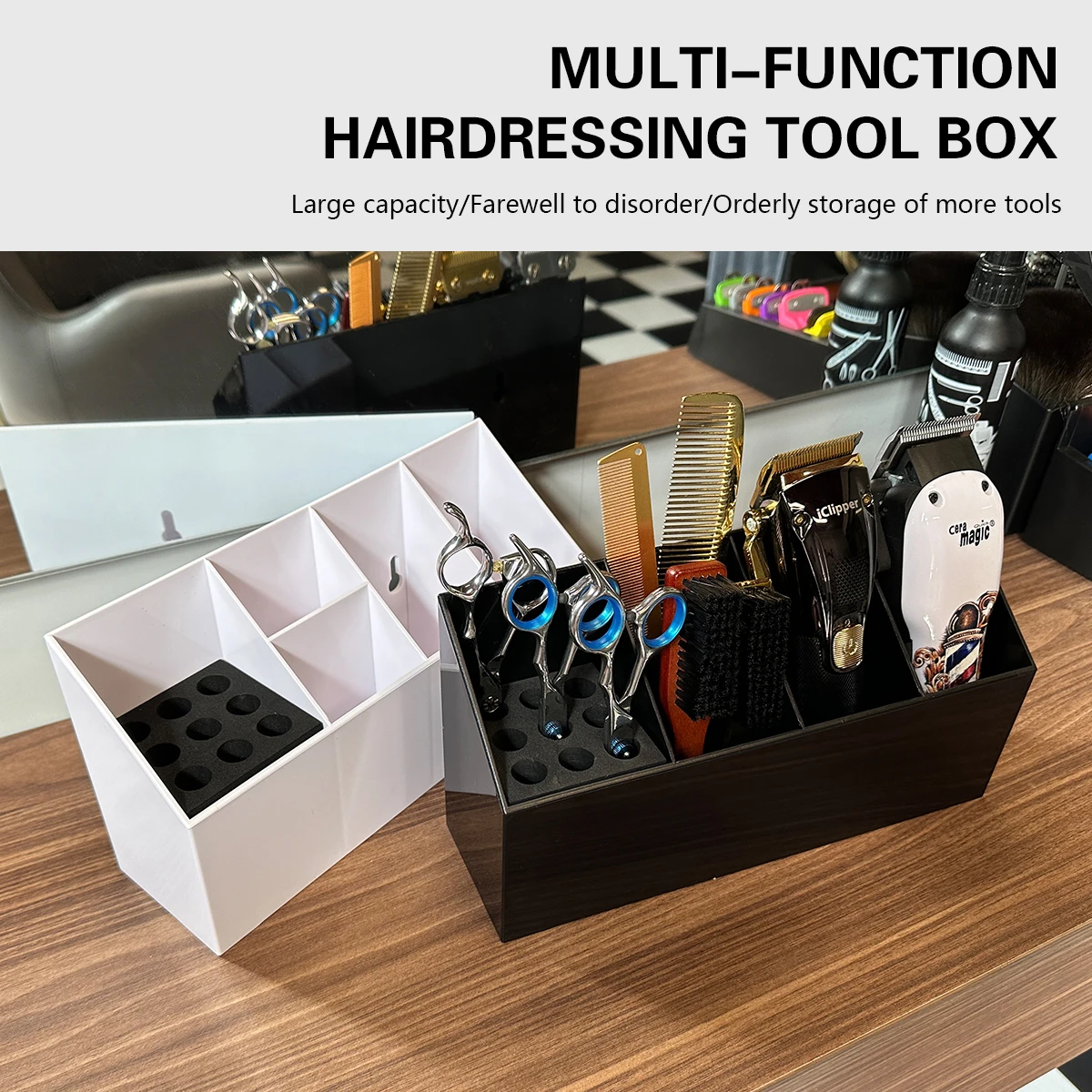 Multifunctional Barber Storage Tools Holder Anti Slip Detachable Hair Comb Scissors Rack Hairdressing Tools Box Accessories