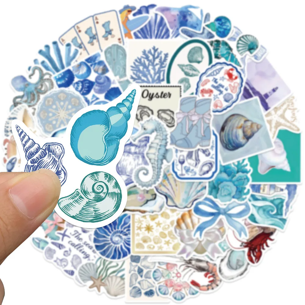 50Pcs/Pack INS Novelty Cartoon Blue Sea Animals Series Stickers PVC Waterproof Stickers Decals For Kids Boys Girls Toys Gifts