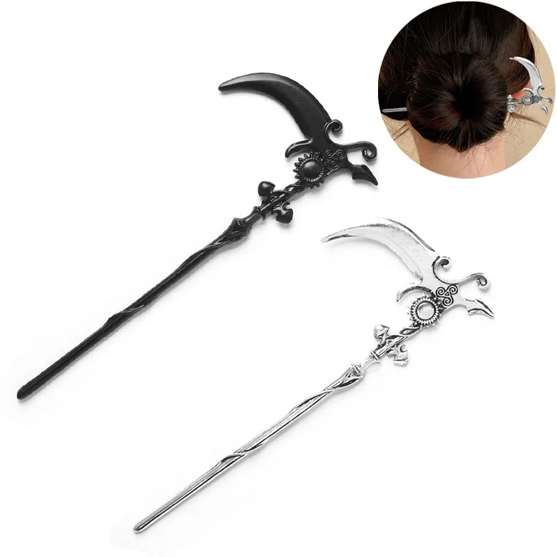 

New Chinese Retro Hairpin Witch's Scythe Disk Hairpin Hairpin Metal Headpiece Creative Jewelry Temperament Headwear Accessories