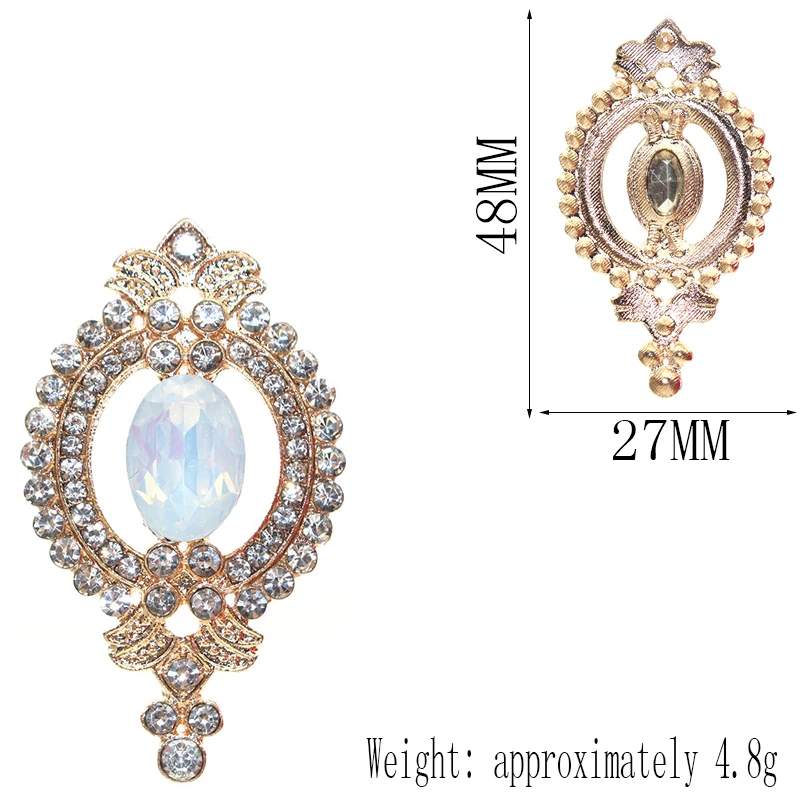 New 5PCS48 * 27MM Alloy Retro Crystal Jewelry Accessories, Flat Bottomed Rhinestones,Wedding Dress Decoration Materials