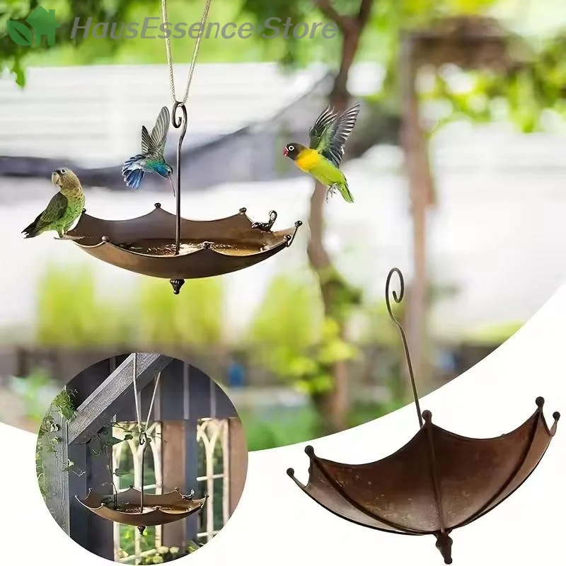 ※1Pc Outdoor Hanging Bird Feeder Tray Umbrella-shaped Iron & Water Bowl For Garden Courtyard Backyard Hummingbird