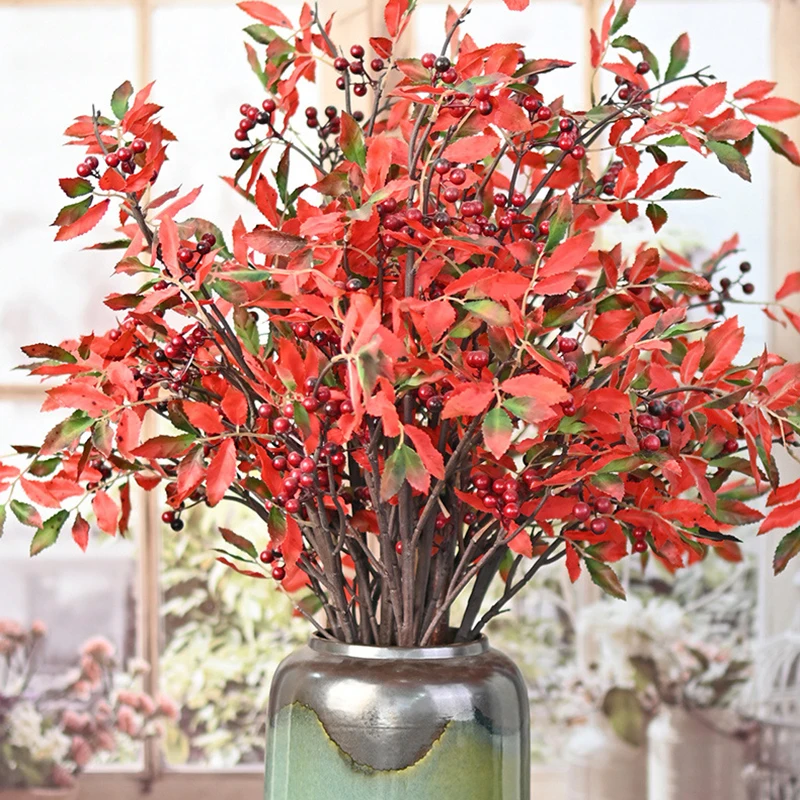 YeeNanee 4pcs Fall Artificial Nandina Berry Branches for Vase Faux Greenery Plants Autumn Wedding Garden Office Home Decoration