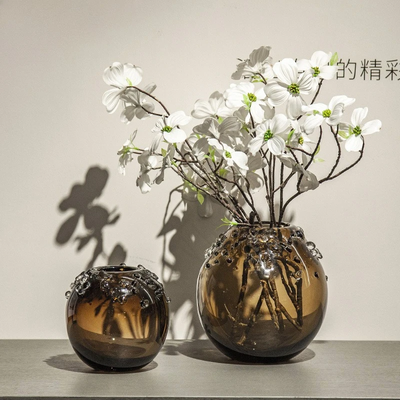 Tea brown retro ball exquisite desktop small vase, personalized art living room decorative ornament crafts