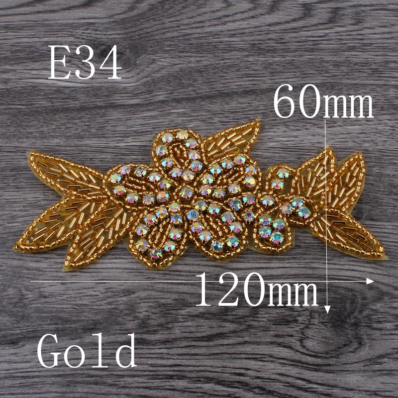 20PC Handmade Bling Beaded Rhinestone Applique Sew On Manual Flatback Crystal Flower Cloth Applique for Dresses Craft Supplies