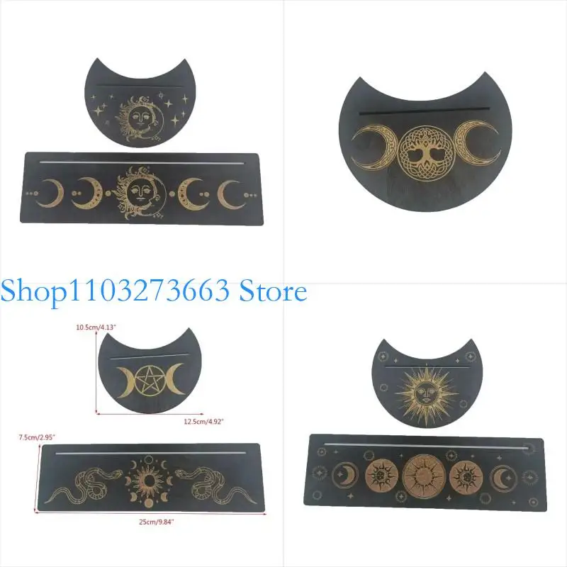 

R6FE Portable Wooden Tarot Card Stand Rectangular Moon Shaped Tarot Base Display Tray Witch Divinations Tool Tarot Supplies