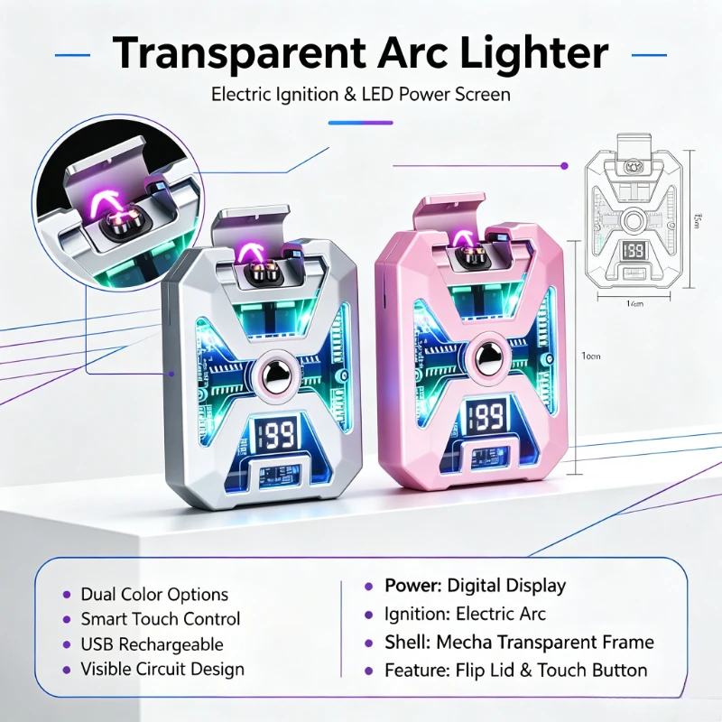 New Mecha‑Style Twin Arc USB Lighter, Windproof Cigarette Igniter for Outdoor Camping Lighting, Exquisite Creative Gift