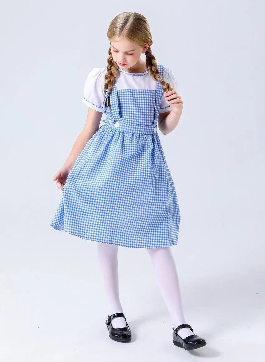 Traditionelles blaues kariertes Oktoberfest-Dirndl-Kostüm für Mädchen, Karnevalsparty, Cosplay-Kostüm – Detail 7