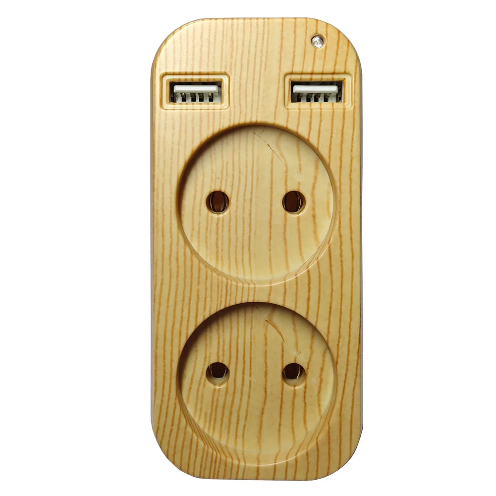 Charging Station Wood Grain Euro Travel Plug Adapter Compact Travel Adapter 2 USB Ports Compact Design Fast Charging