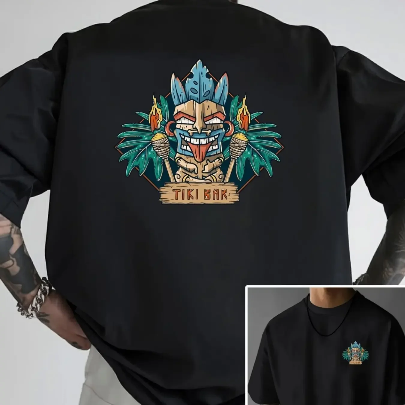 Men'S Shoulder- T-Shirt, Polynesian Style Tuji Bar Individual Pattern Loose Fit T-Shirt New Popular Style Men'S Clothing