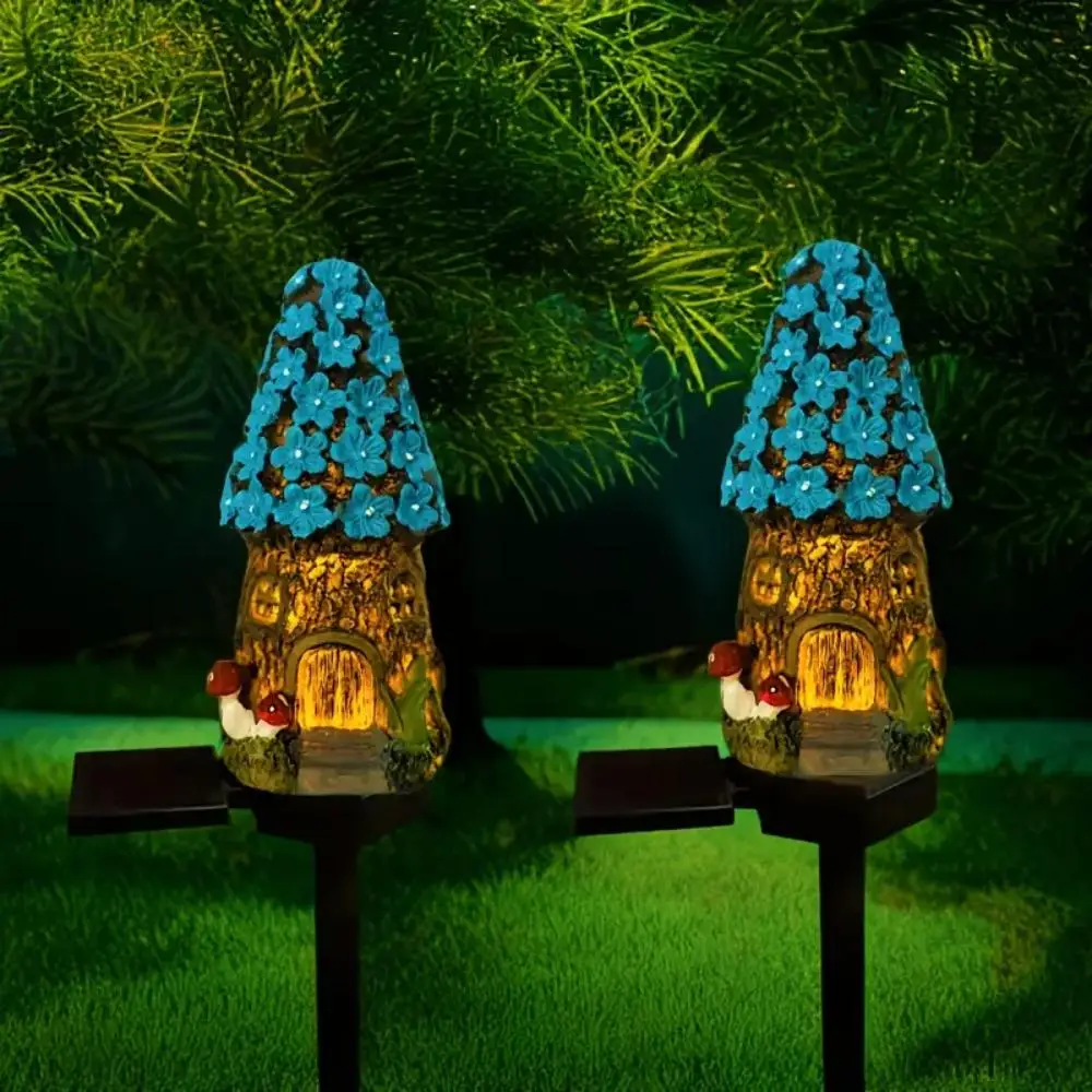 Creative Solar Resin Mushroom House Light Outdoor Waterproof LED Cartoon Ground Plug Light Garden Decoration Lawn Landscape Lamp