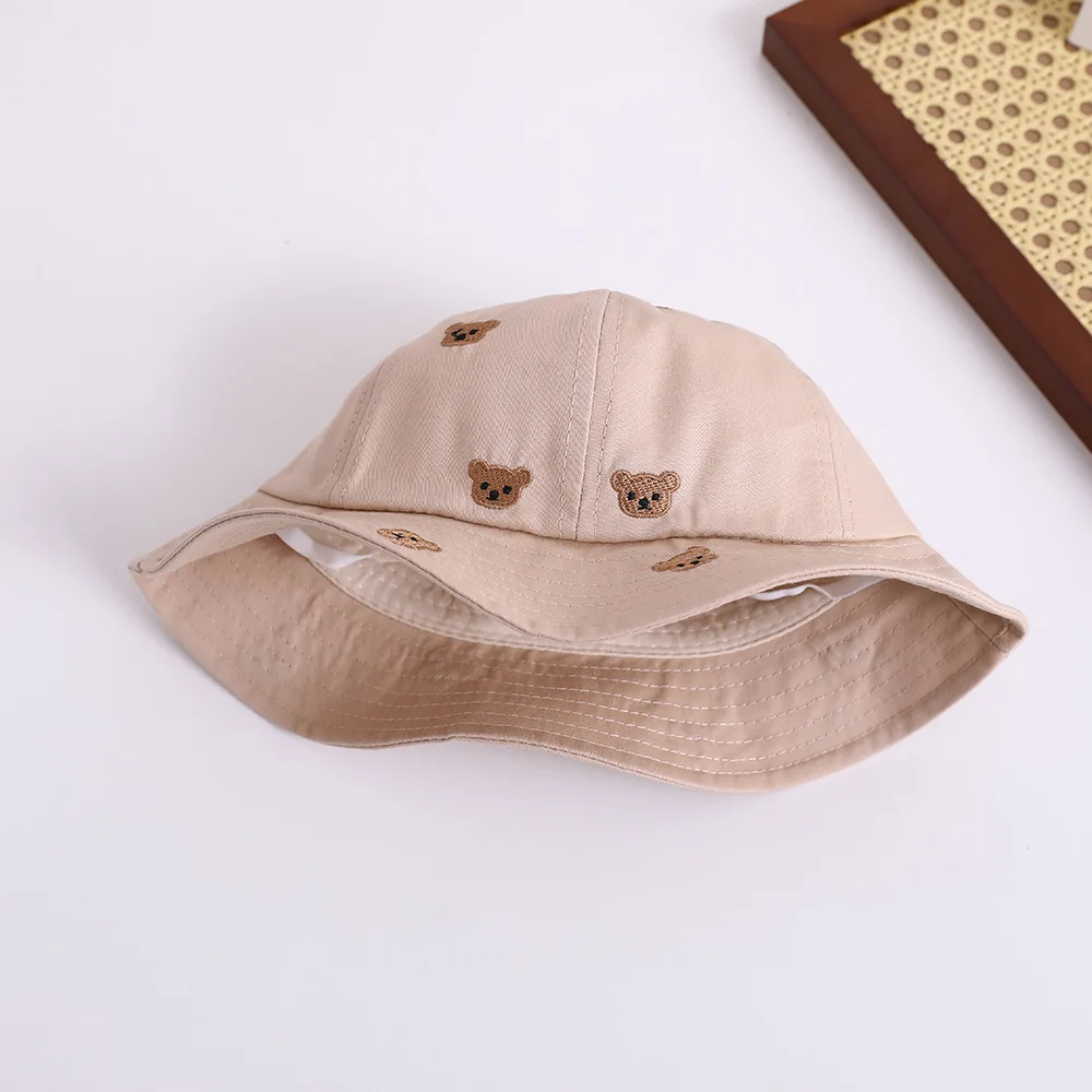 Sombrero bordado de oso para bebé, sombrero de cubo para niños de 1 a 3 años, sombrilla para bebé, sombrero encantador para exteriores, gorra de