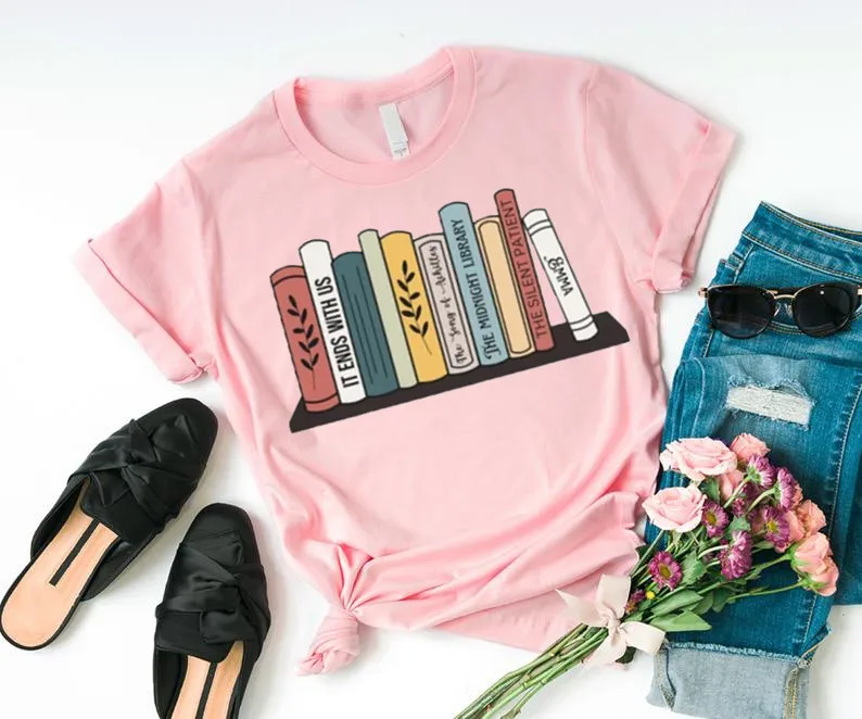 Custom bookshelf sweatshirt merch Personalized books Custom reader Short Sleeve Top Tees O Neck 100% Cotton Streetwear harajuku
