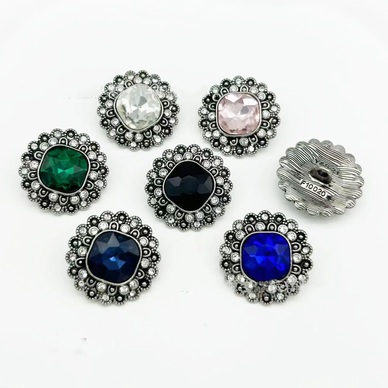 5Pcs Vintage Luxury Gem Flower Button Diamond Metal Button Women\'s Coat Knitwear Dress Sweater Decorative Buttons