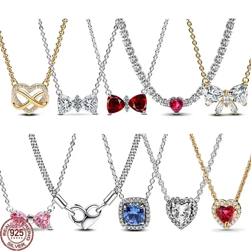 

Hot selling 925 Sterling Silver Classic Square Heart-shaped Bow Necklace Exquisite Luxury Women's Charm Jewelry Festival Gifts