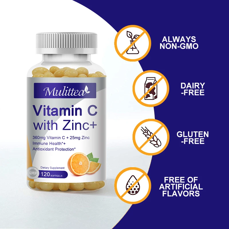 Mulitea Organic Vitamin C 1000mg And Zinc 20mg Capsules High Quality, Non GMO, Gluten Free Supplements