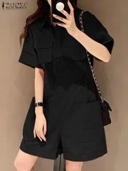 2024 ZANZEA Summer Rompers Women Fashion Lapel Neck Short Sleeve Cargo Jumpsuits Solid Loose Holiday Overalls Casual Playsuits