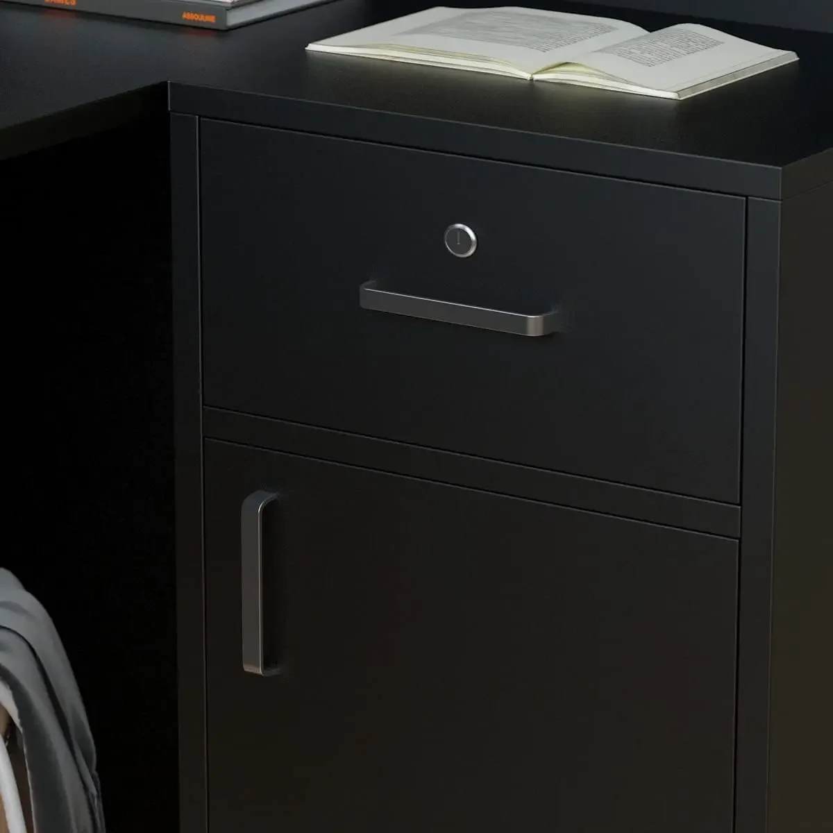 Modern Reception Counter, Large Storage Shelves and Drawers, Retail Counter Front Desk for Reception Room - Black