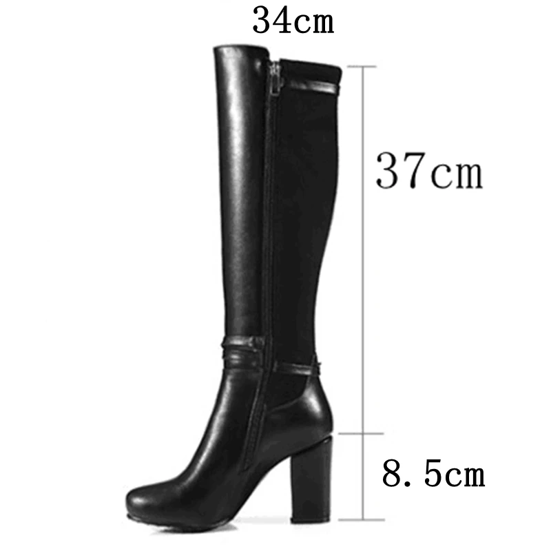 REAVE CAT Women knee-high boots Stretch Round toe Fashion botas Quality footwear shoes Thick Heel  A956