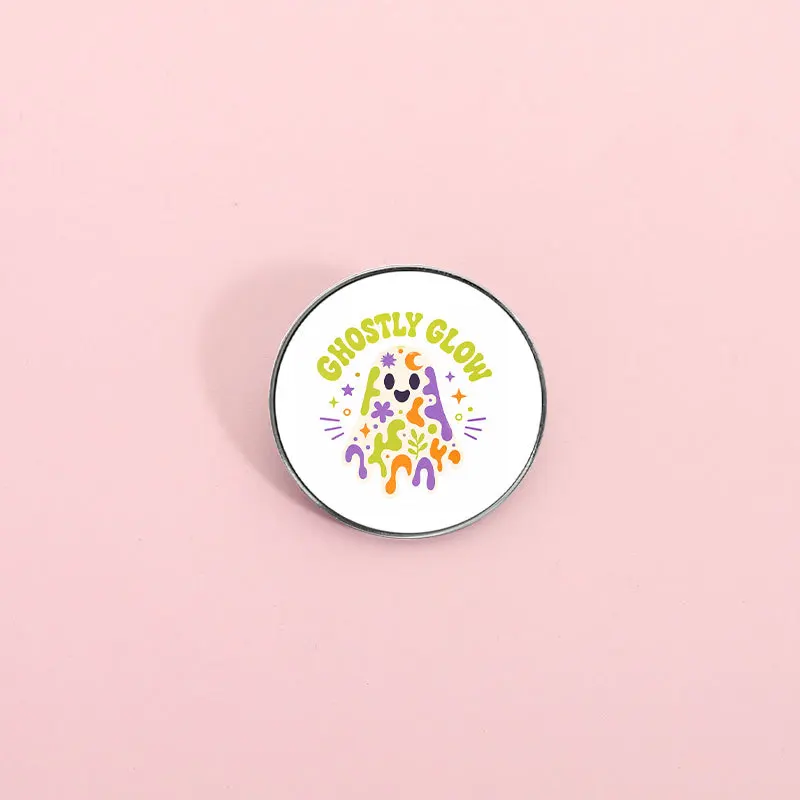 Colorful cartoon ghost GHOSTLY GLOW metal brooch Halloween badge accessory