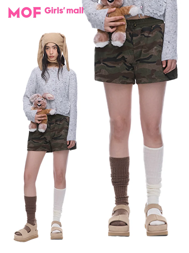 

MOF Girls Spicy Casual Sports Shorts Knitted Slimming Camo American Retro Women's Pants Comfortable Breathable Natural Waist