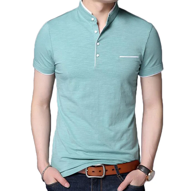 

T Shirt Men Summer Casual Stand Collar Cotton Short Sleeve T-shirt Mens Fashion England Style Tee Tops Slim Fit Tshirts 5XL