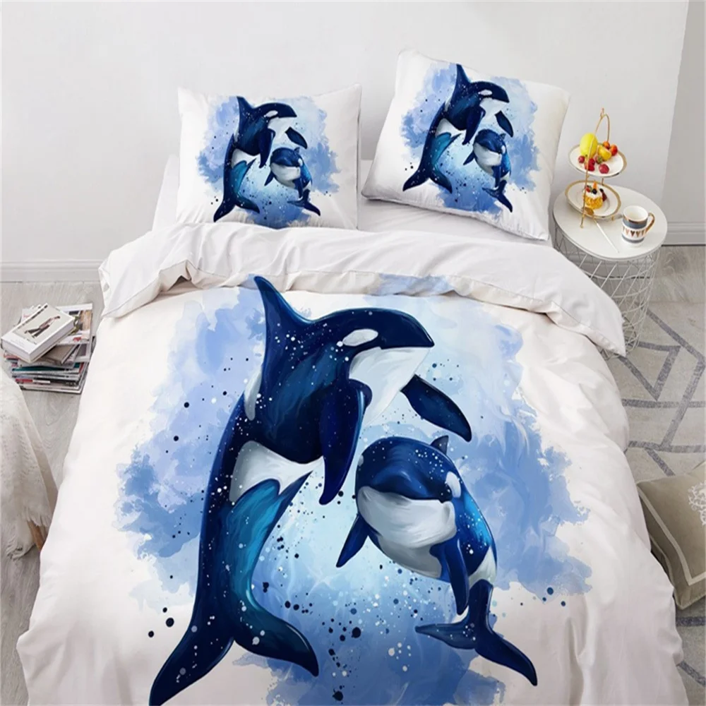 Fashion 3D Bedding Sets Sea Dolphin Blue Duvet Cover Set Cute Duvet Cover Pillowcase Luxury Home Texitle Queen Full Size 140x200