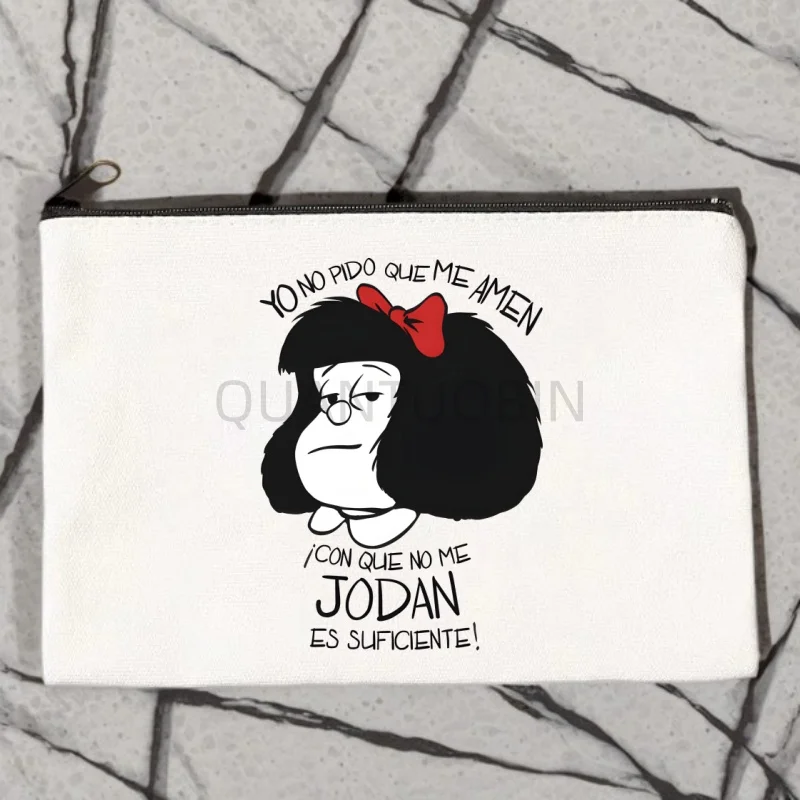 Mafalda Anime Cartoon Comic Storage Zipper Bag Canvas Cosmetic Bags Travel Perfume Lipstick Pouch Wallet Gift for Knitting