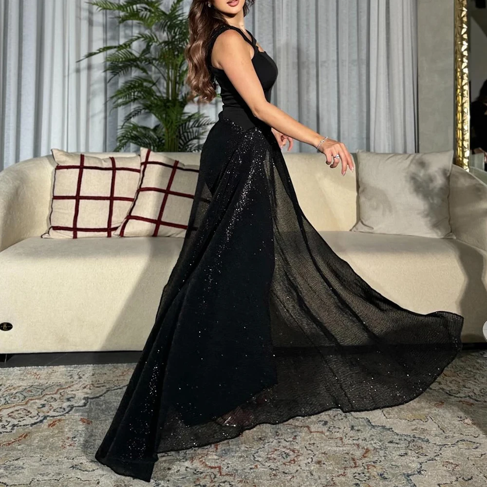 Customized Delicate   Irregular  Sequined Strapless Ankle Length A-Line Evening Dress Jersey One Shoulder Sweep Train Vestido De