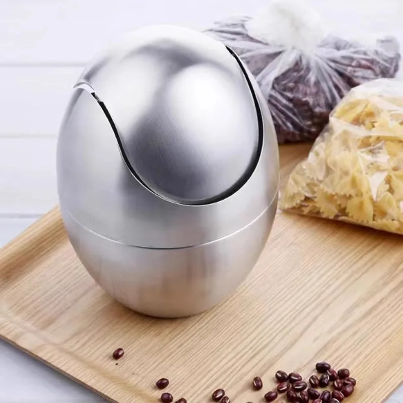 

304 Stainless Steel Smart Wastebasket Countertop Swing Lid Trash Can Desktop Gold Recycle Bin Can Bathroom Accessories
